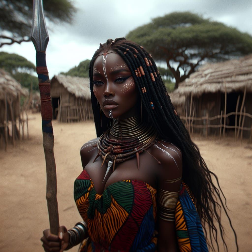 Angolan Goddess of the Hunt in Maximalist Style