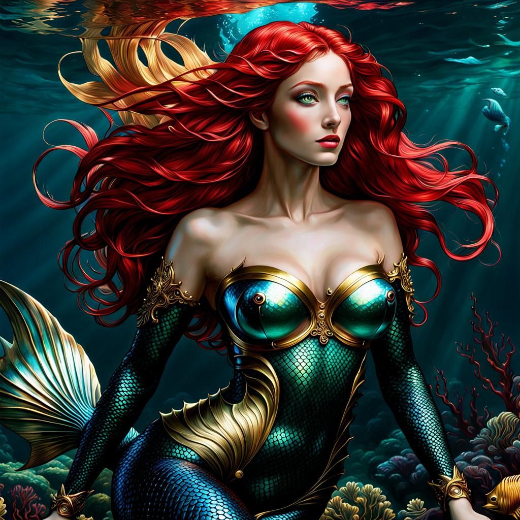 Iridescent Mermaid in Digital Baroque Style