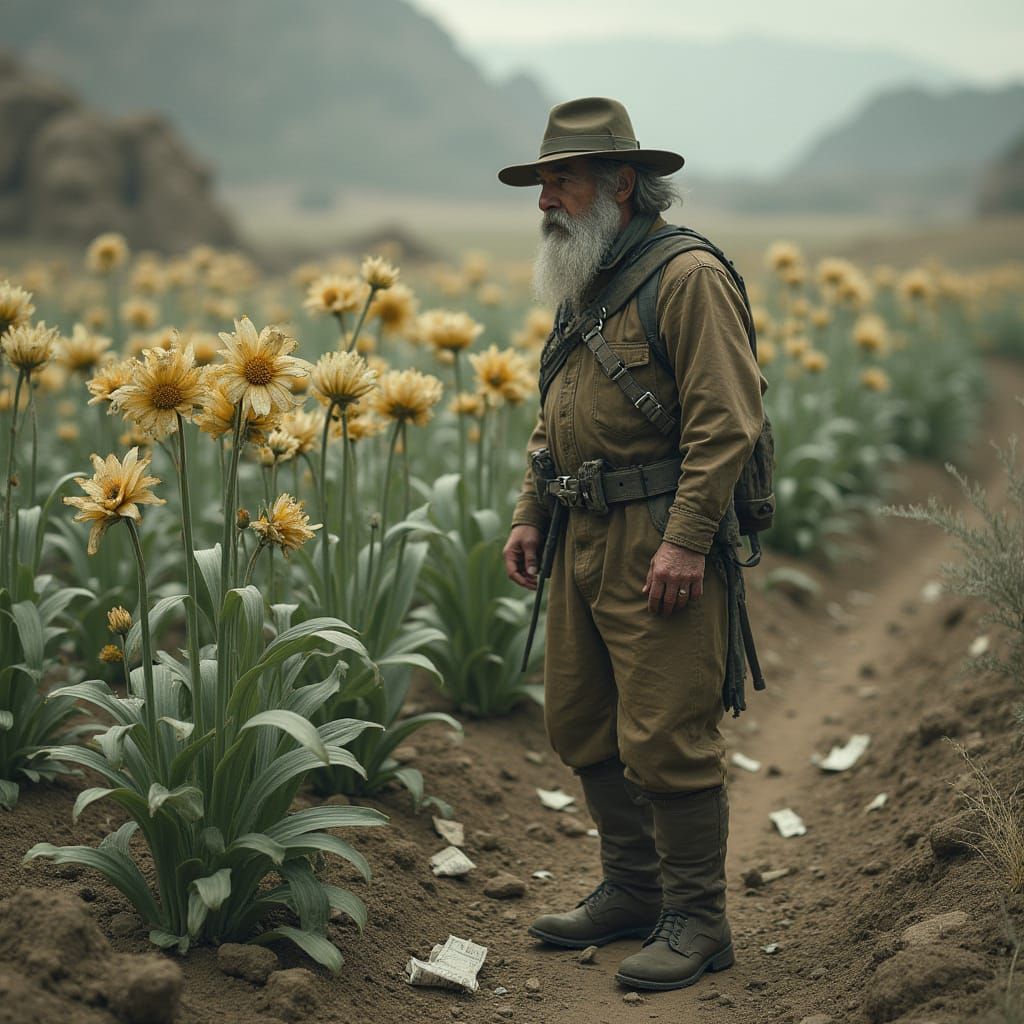 Weathered Veteran in a Dark Fantasy Landscape