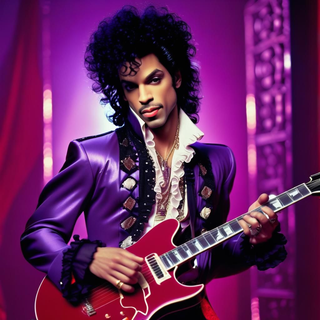 Hyperrealistic Portrait of a Singer with Red Guitar