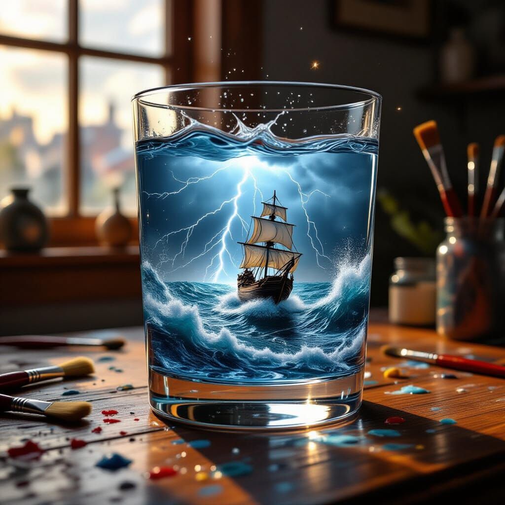 Surreal Storm in a Glass: Hyperrealistic Macro Photo