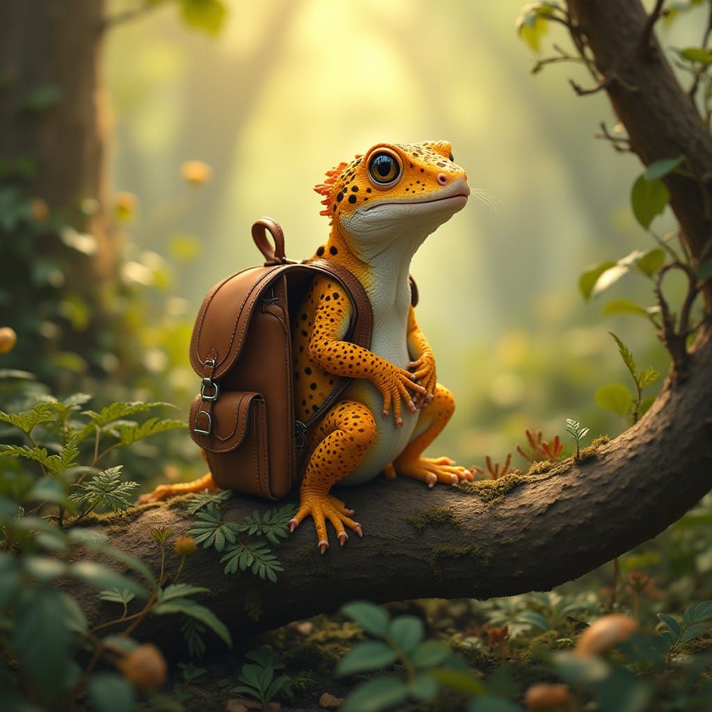 Leopard Gecko's Forest Adventure: Whimsical Animal Art