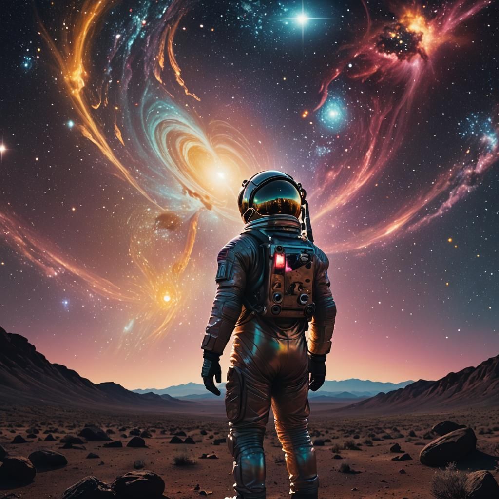 Astronaut Gazing at Vast Cosmos in Cinematic Style