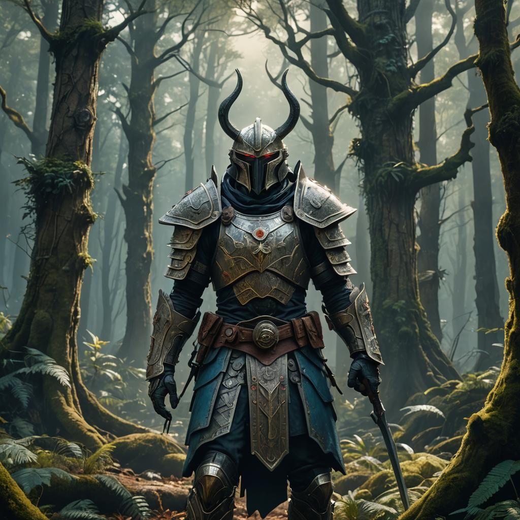Fantasy Warrior in Mystical Forest: Digital Art