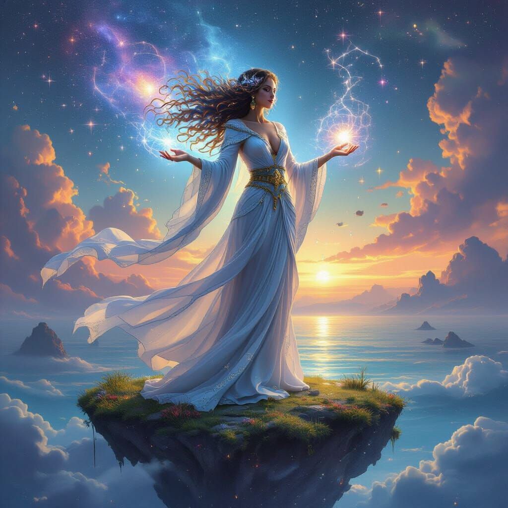 Celestial Sorceress Conjuring Constellations: Hyperrealistic...