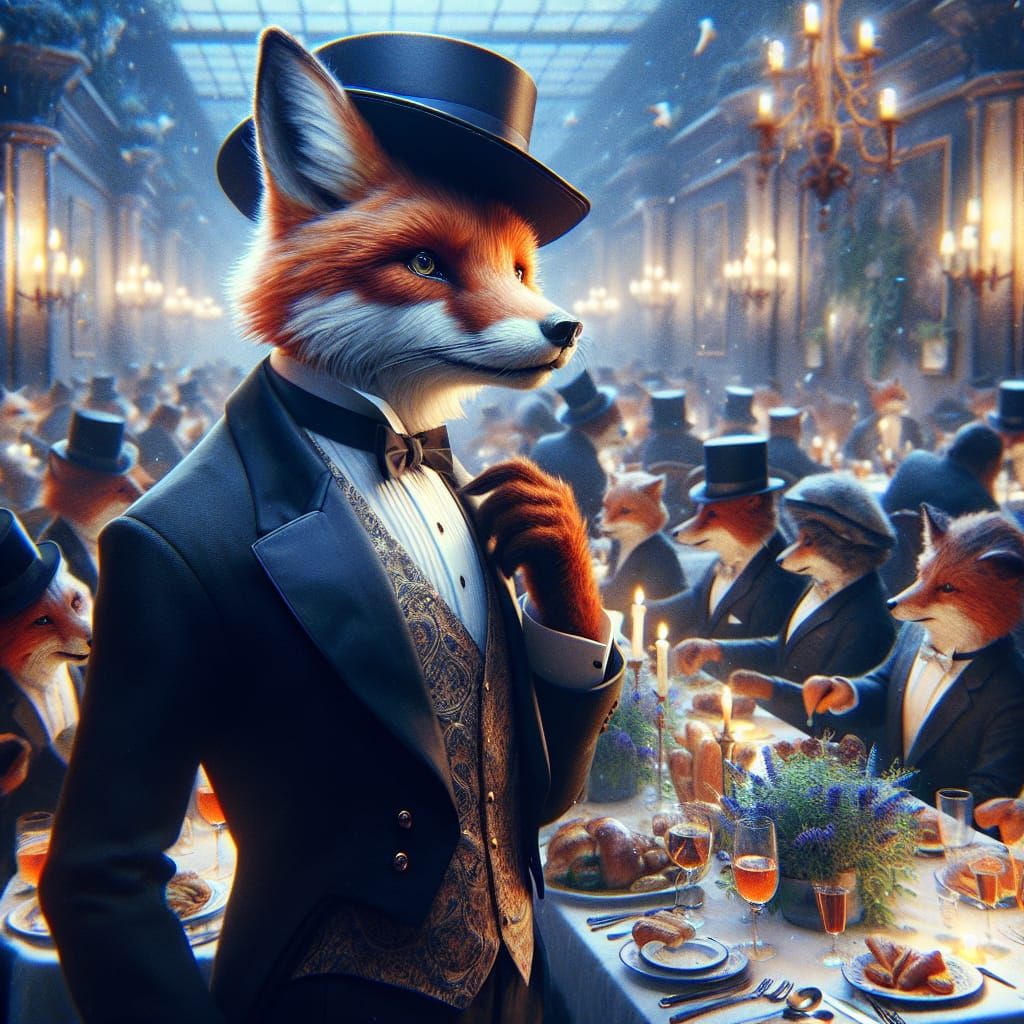 Anthropomorphic Fox Attends Dinner Party: Matte Painting