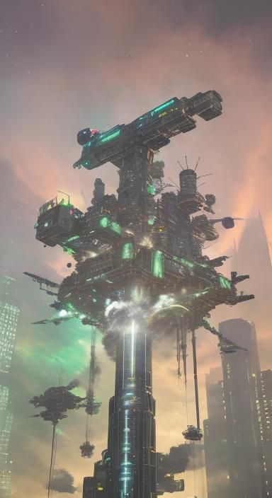 Futuristic Cyberpunk Cityscape with Flying Skyscrapers