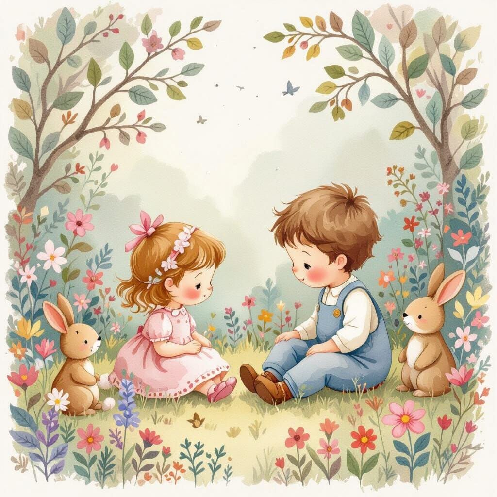 Whimsical Children's Watercolor Illustration in Pastel Tones