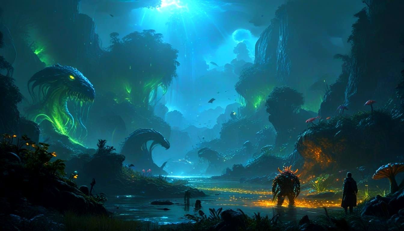 Epic Bioluminescent Fantasy Realm Unveiled