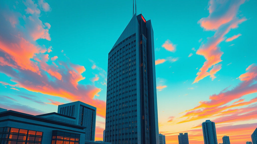 Futuristic Skyscraper Against Electric Blue Evening Sky