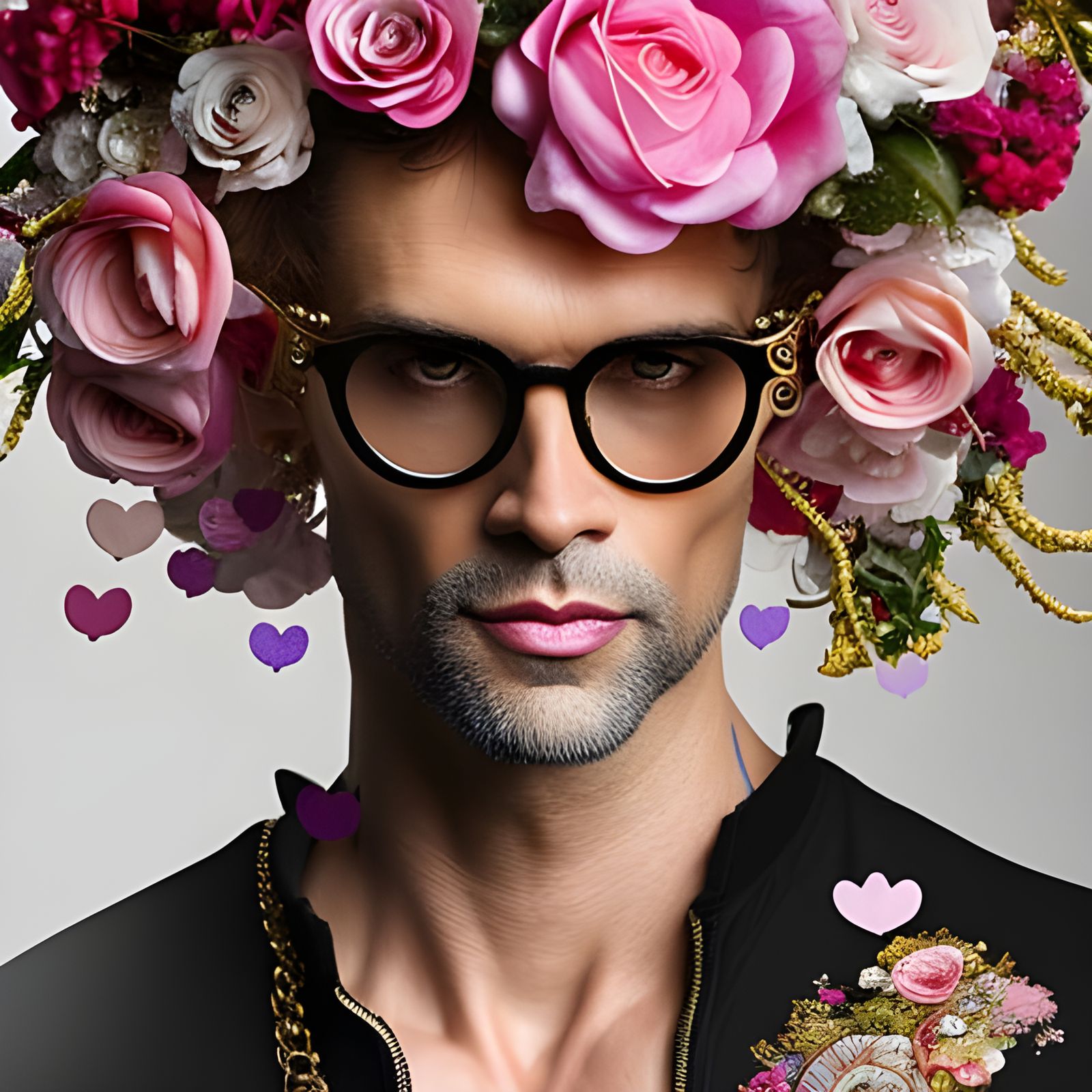 Man Surrounded by Hearts in Rococo Style