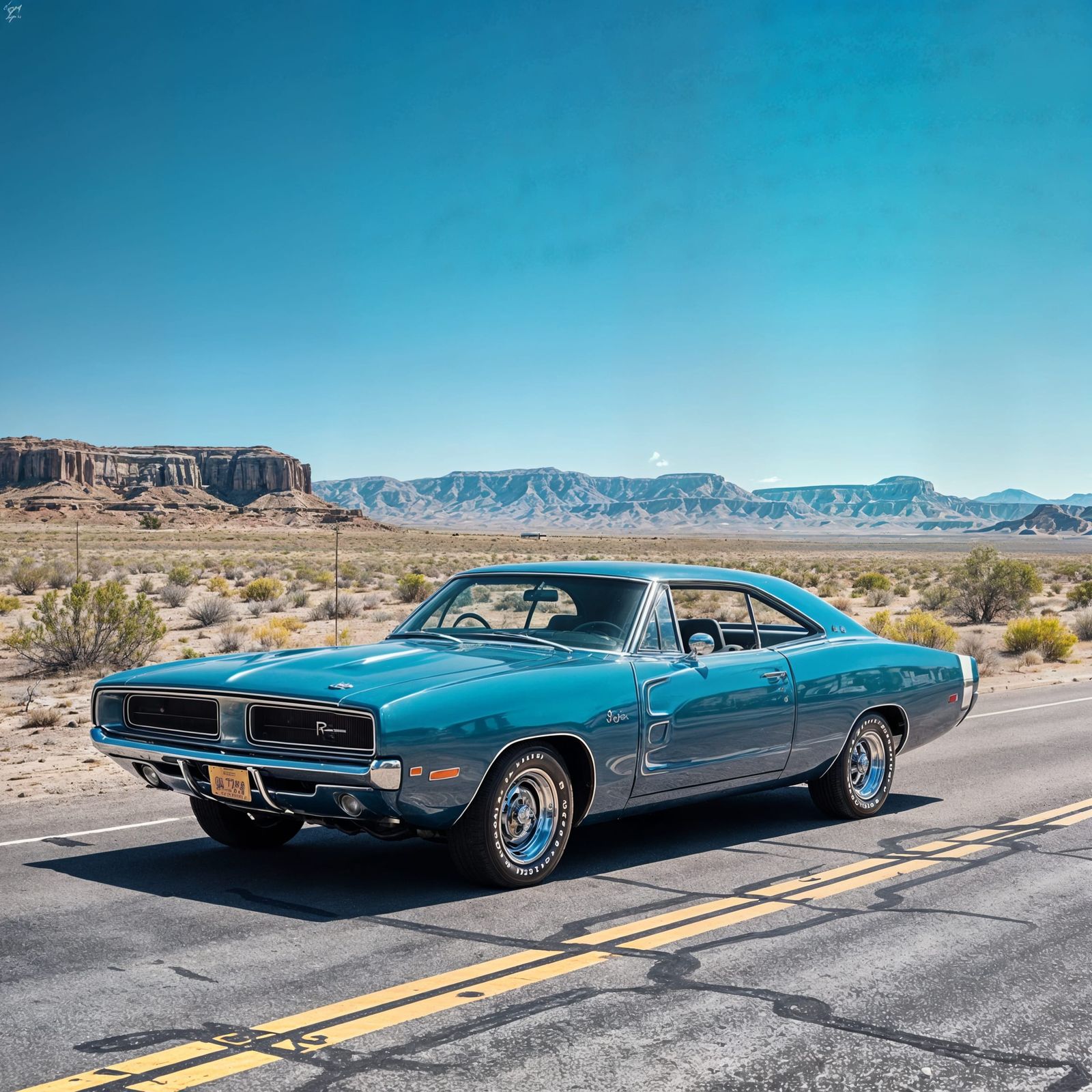 1969 Dodge Charger on Route 66 at Golden Hour