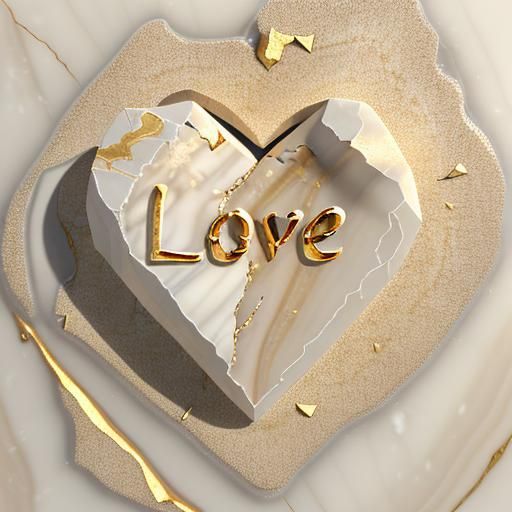 LOVE in Marble Repaired with Gold Kintsugi