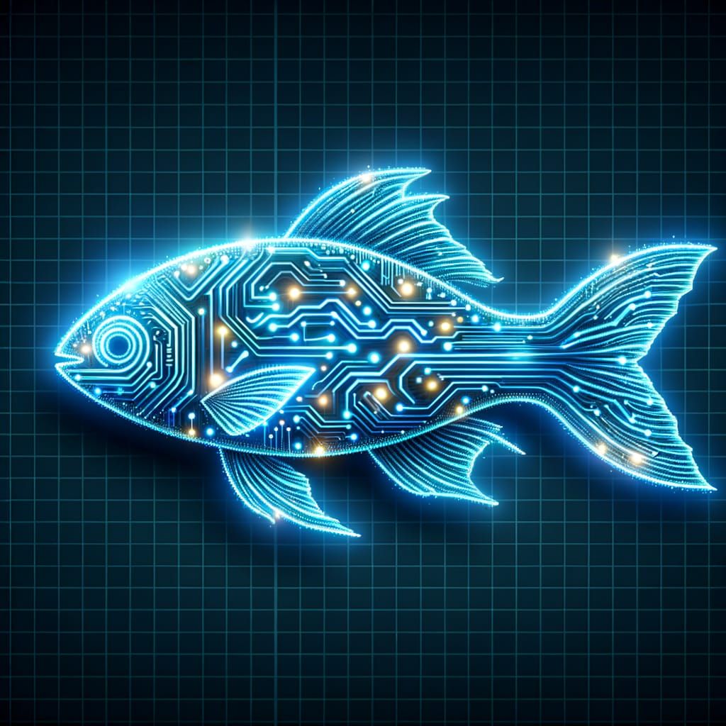 Futuristic Neon Circuit Fish in 3D