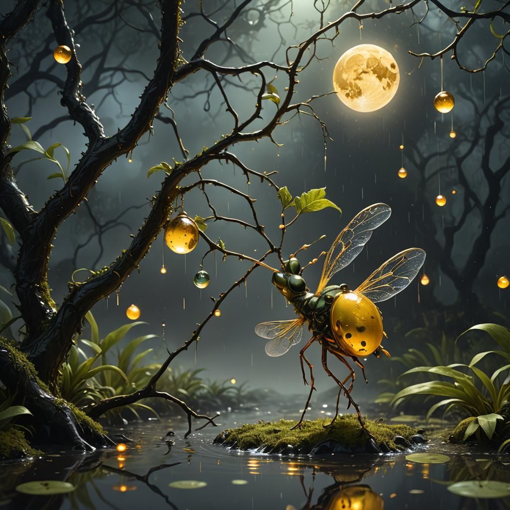 Magical Newt in Moonlit Swamp: Hyperrealistic Splash Art