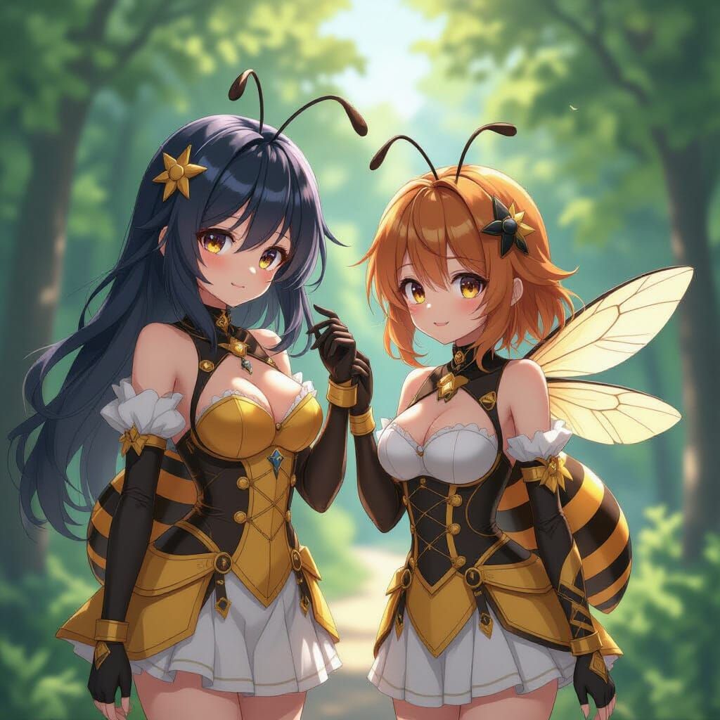 Queen Bee Girl and Her Hive in 3D Anime Style