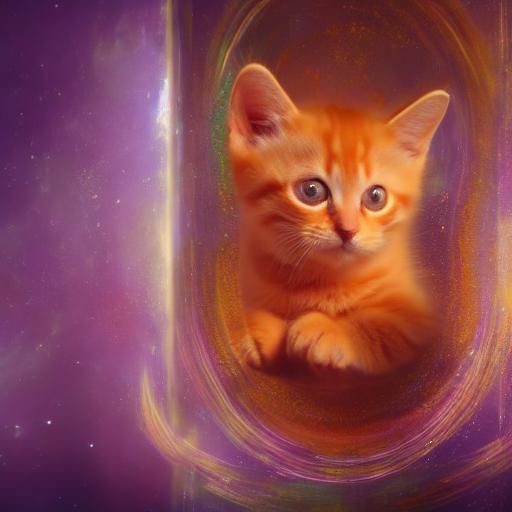 Tabby Kitten at Doorway to Amethyst Starry Void