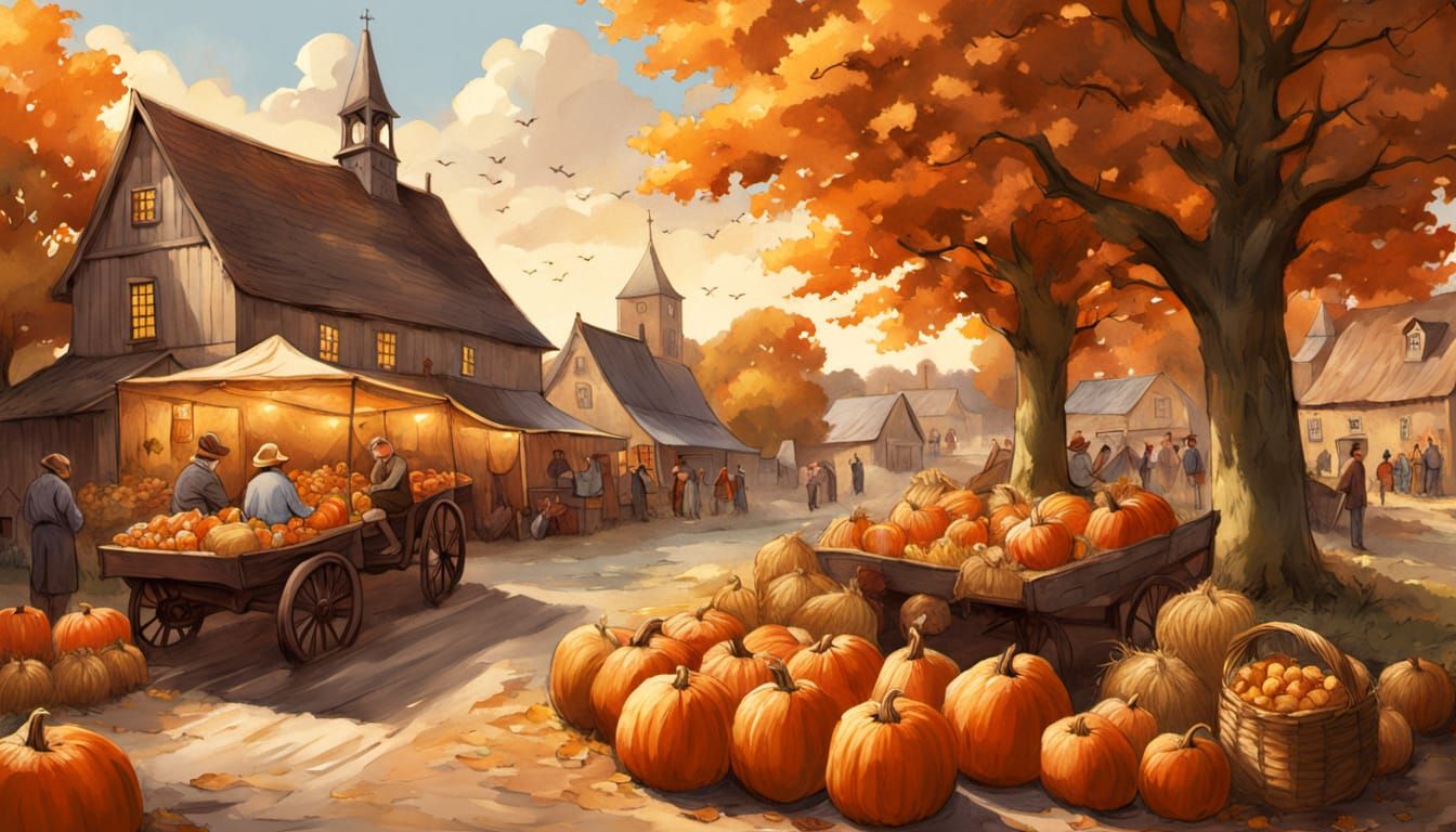 Autumn Harvest Festival in Cozy Village Square