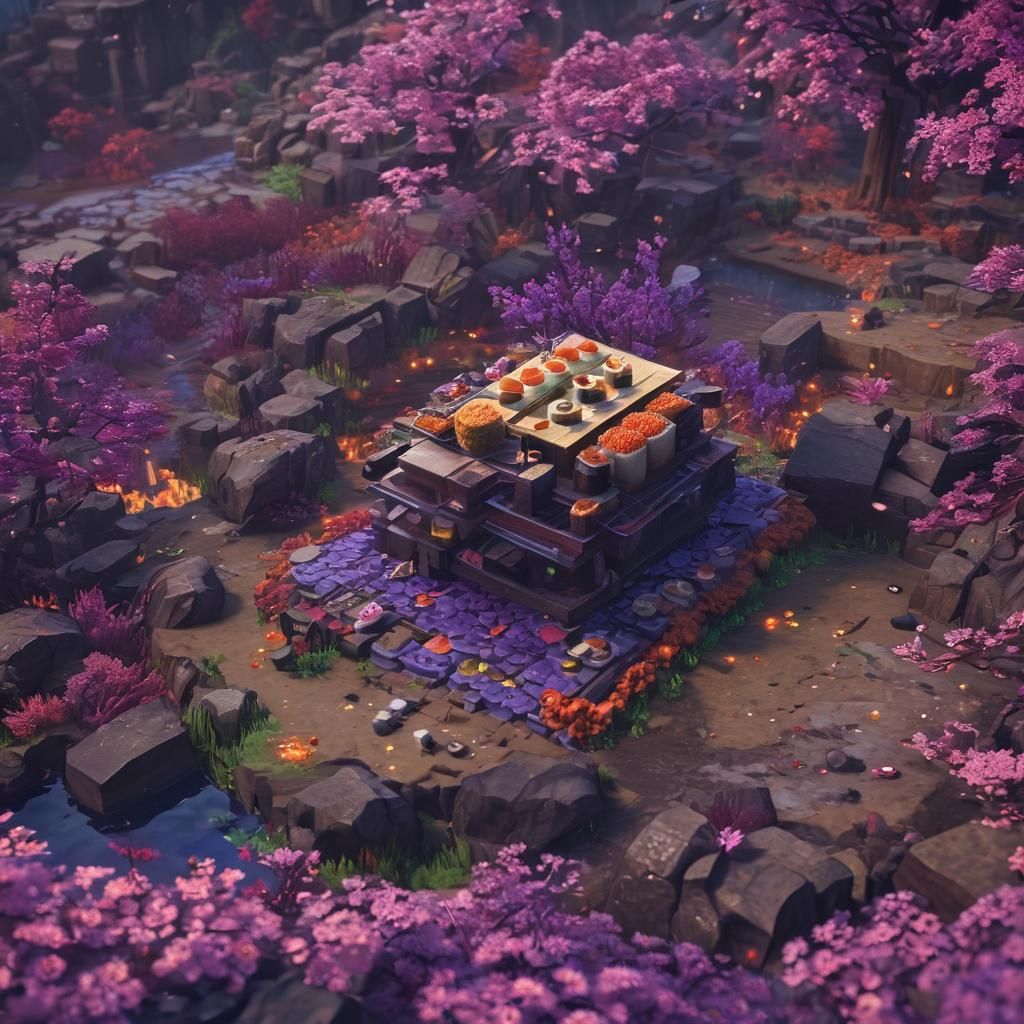 Minecraft Sushi Craft Fight: Digital Matte Painting