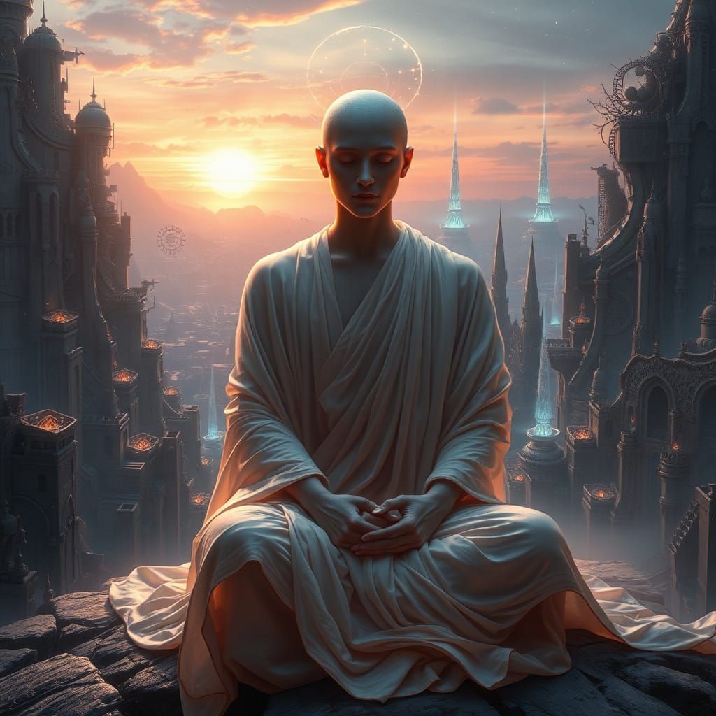 Mystical Being Meditates in Biomechanical Dreamscape