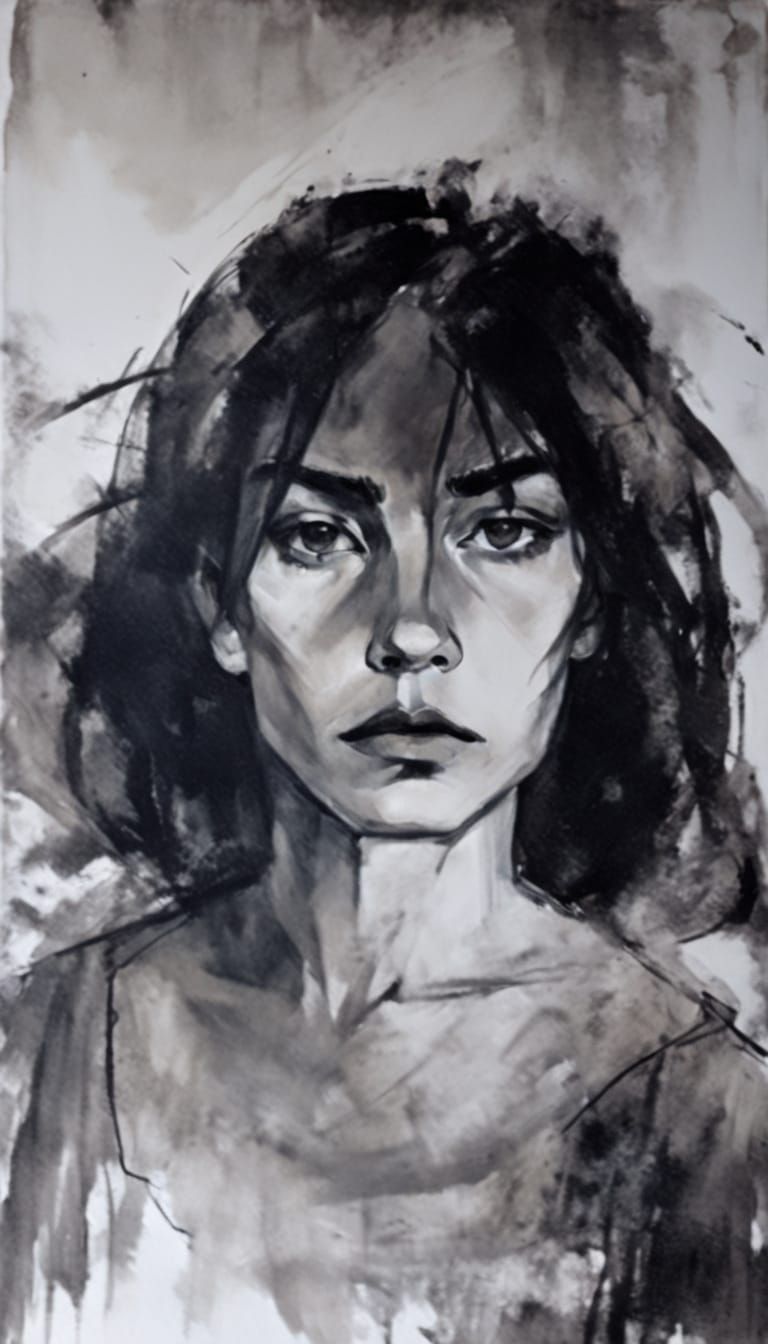Brooding Woman in Expressionist Style
