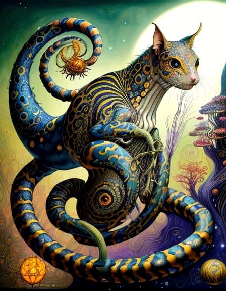 Surreal Cat Flowers in a Fantastical Woodland Scene