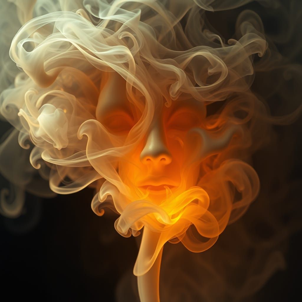 Dreamlike Face Formed by Swirling Clouds of Vapor