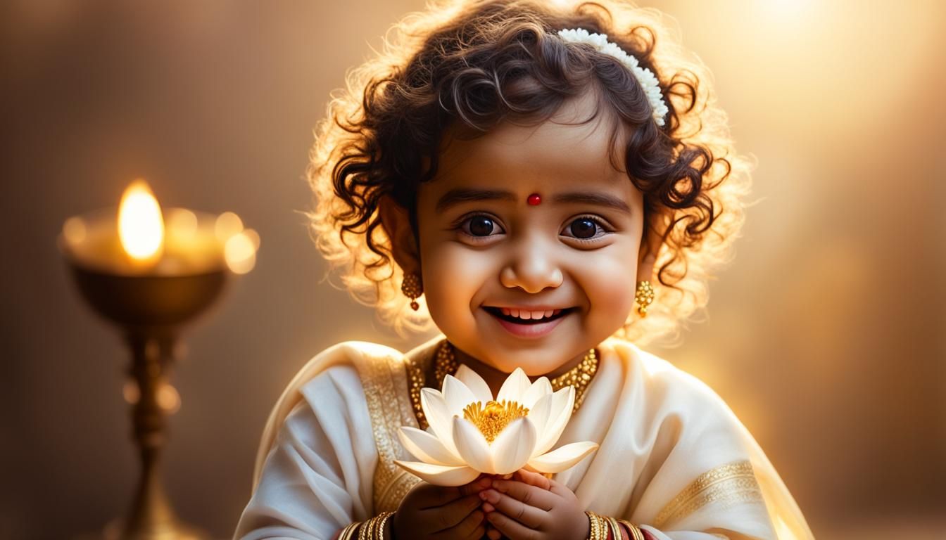 Indian Baby Girl Portrait in Miniature Art Style