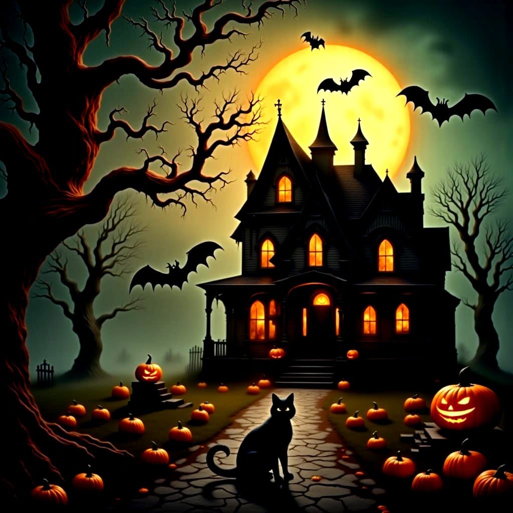 <lora:Halloween Ghosts:1.0> Halloween Haunted house with bla...