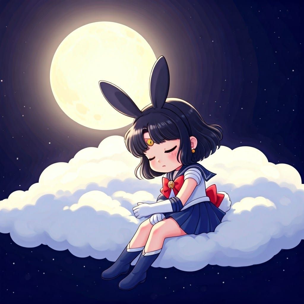 Dreamy Sailor Moon Girl on a Celestial Cloud