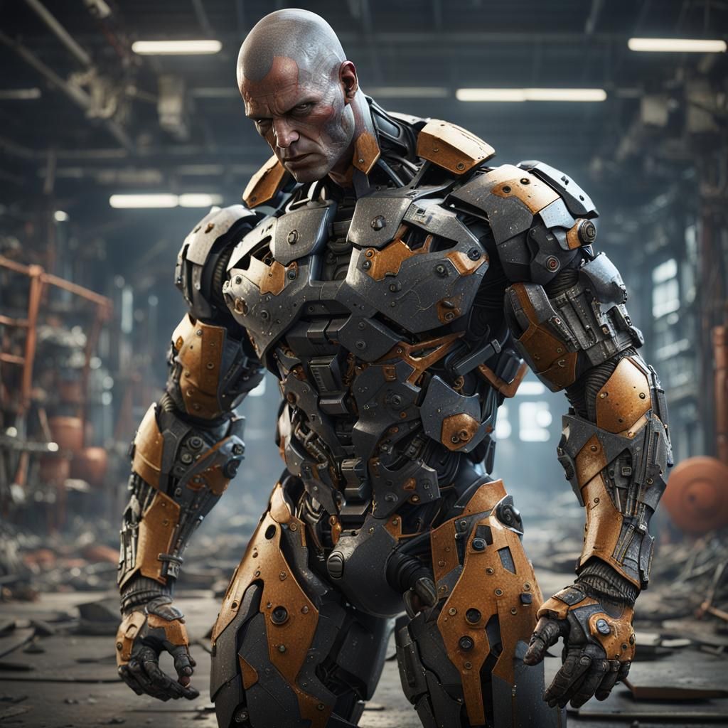 Damaged Android Model with Bodybuilder Physique
