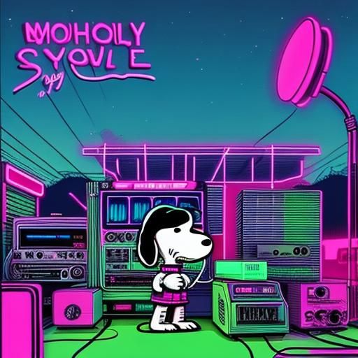 Snoopy in Synthwave Neon Retro Style