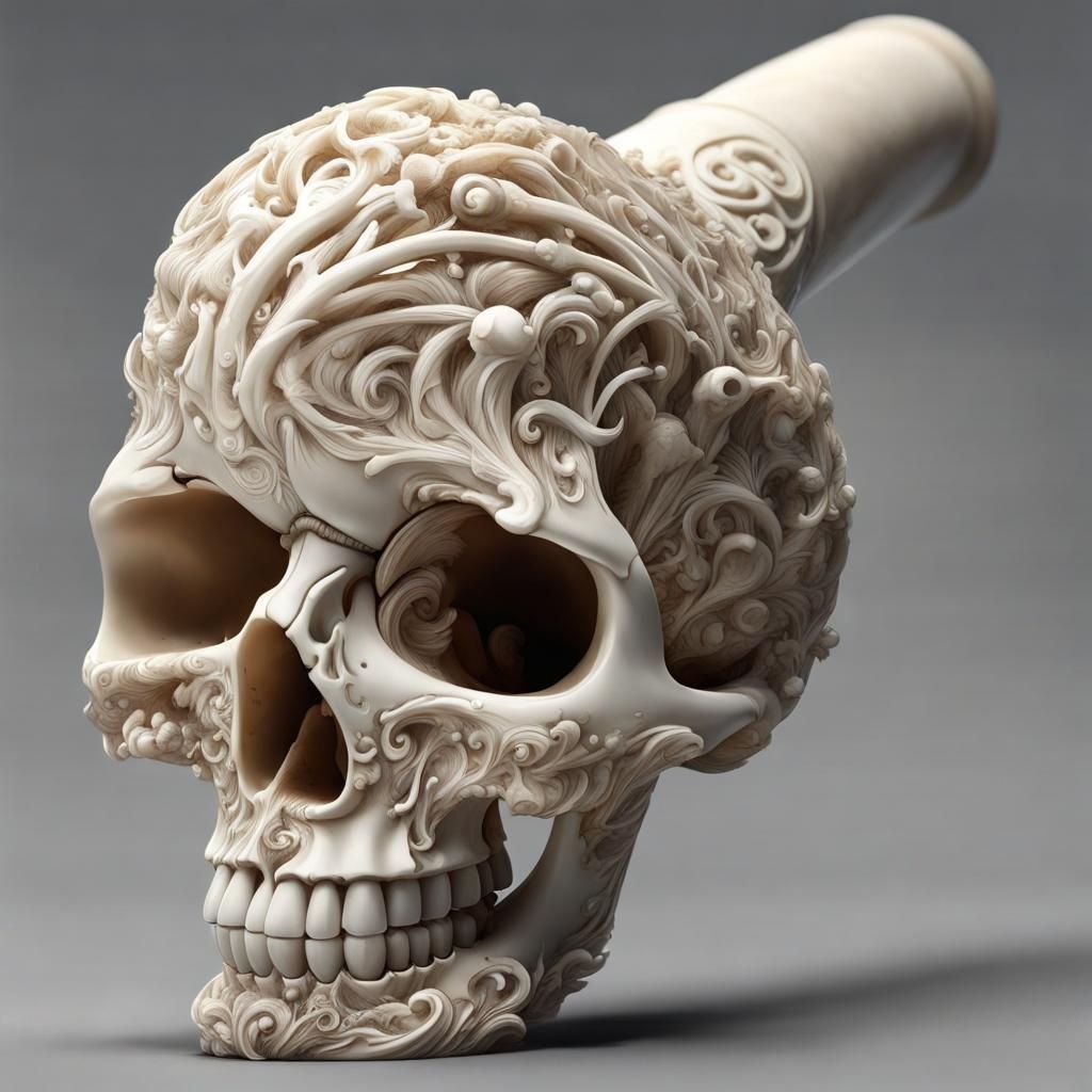 A white carved ivory bone pipe.