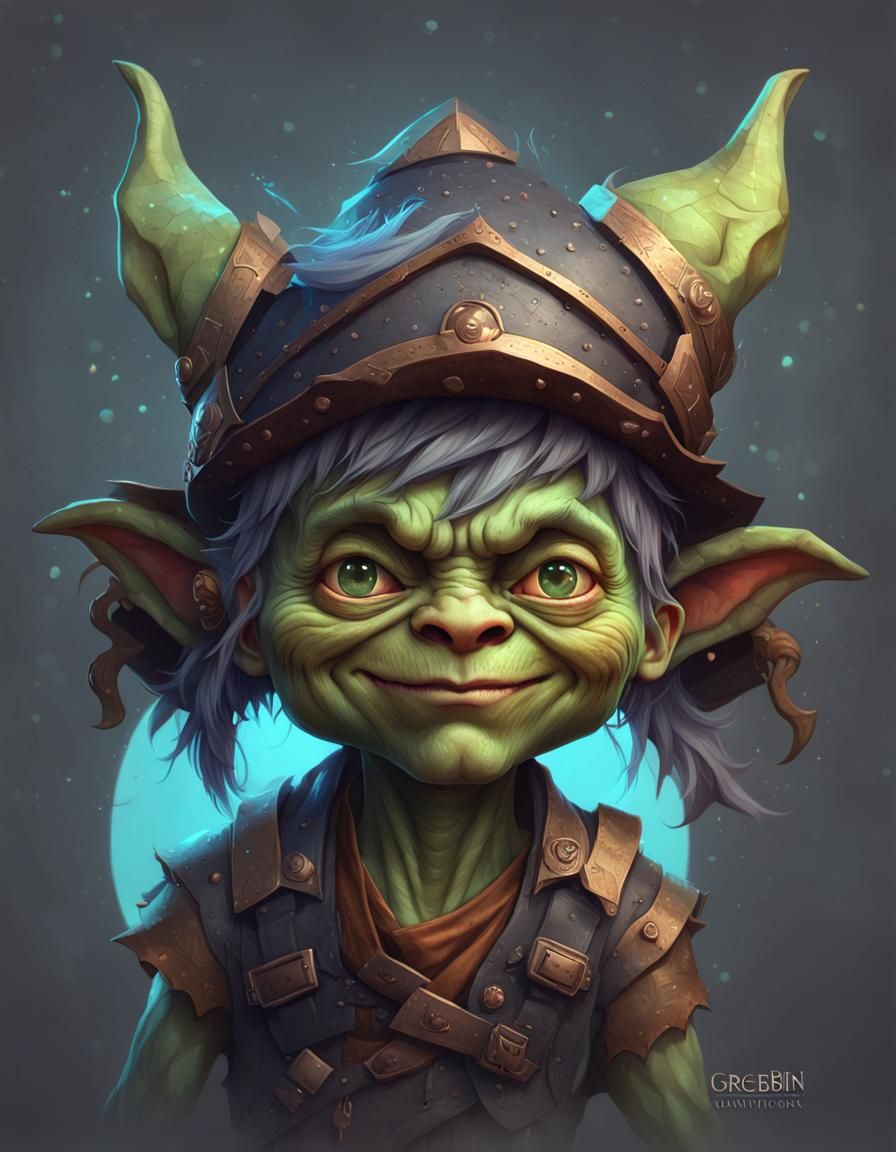 Cute Square Goblin Portrait in Hyperdetailed Style