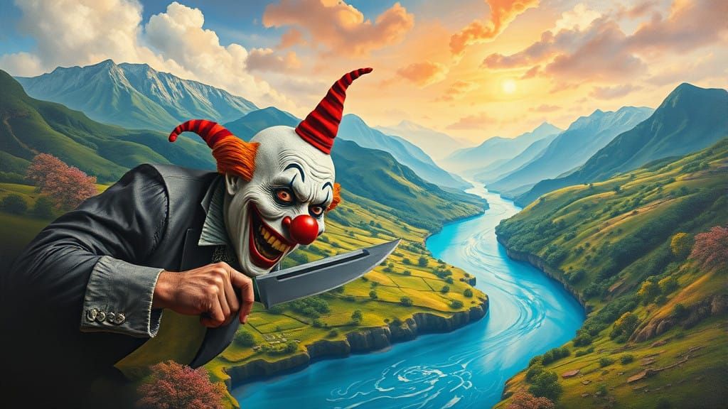 Vibrant Valley Horror with Evil Clown
