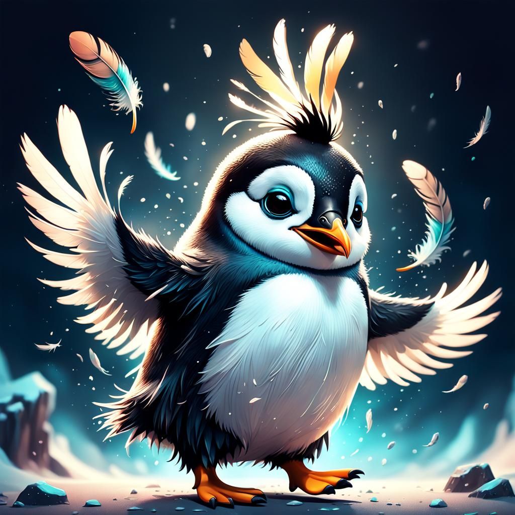 Adorable Penguin Flying in Hyperdetailed Digital Art