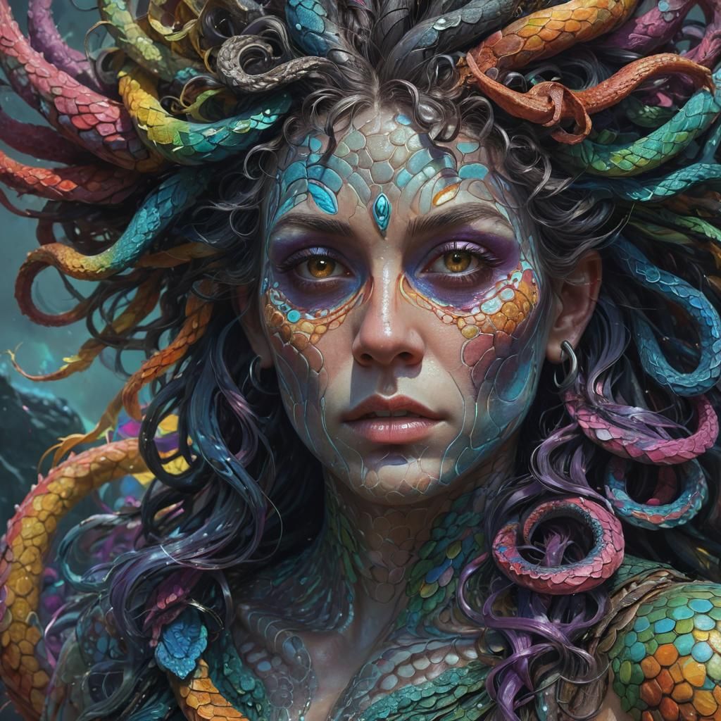 Mystical Gorgon Portrait in Vibrant Digital Art