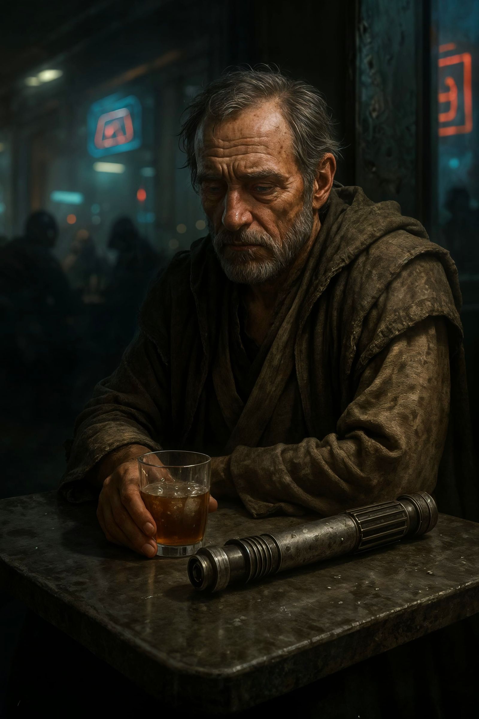 Mystical Warrior in Gritty Spaceport Cantina