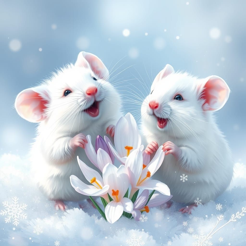 Whimsical Winter Wonderland with Mice and Crocuses in Delica...