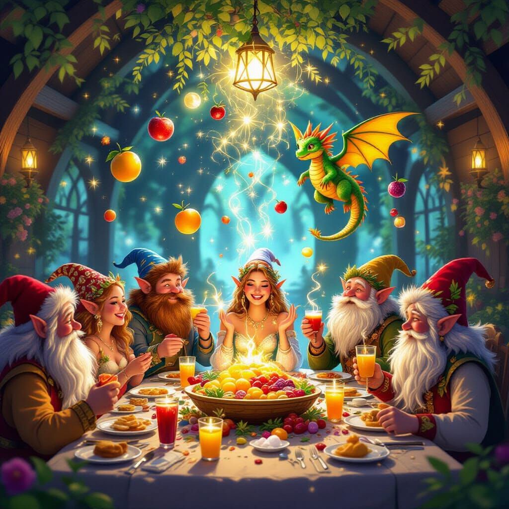 Magical Feast: Glowing Food & Mythical Creatures in a Grand ...