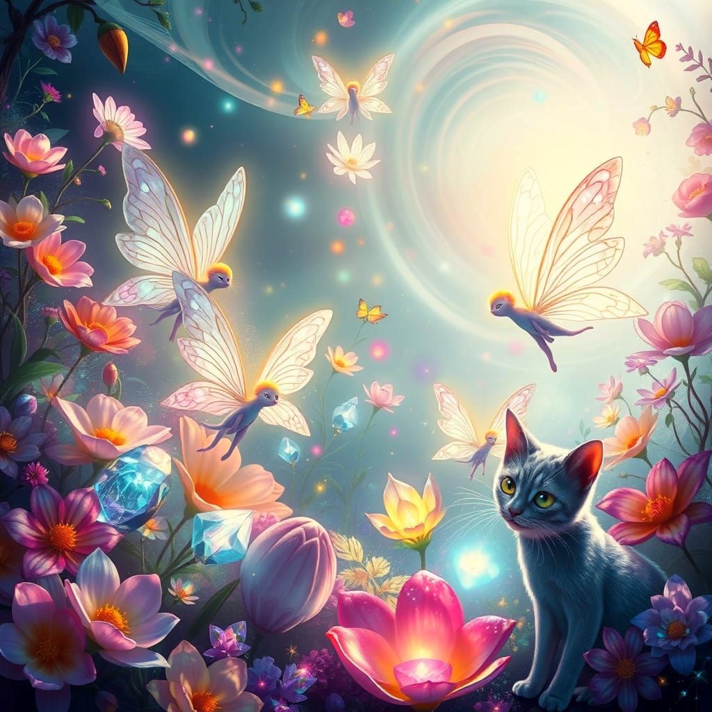 Whimsical Fairy Creatures in a Glowing Biome with a Majestic...