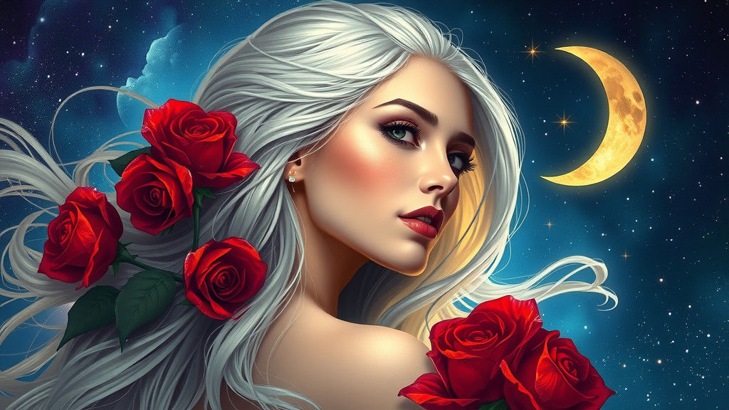 Celestial Woman with Roses, Digital Concept Art