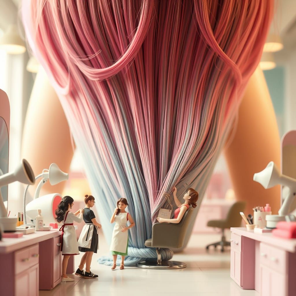 Whimsical Miniature Stylists in a Giant Hair Salon