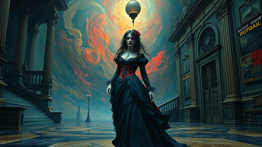 Eerie Victorian Woman in Surrealist Interior