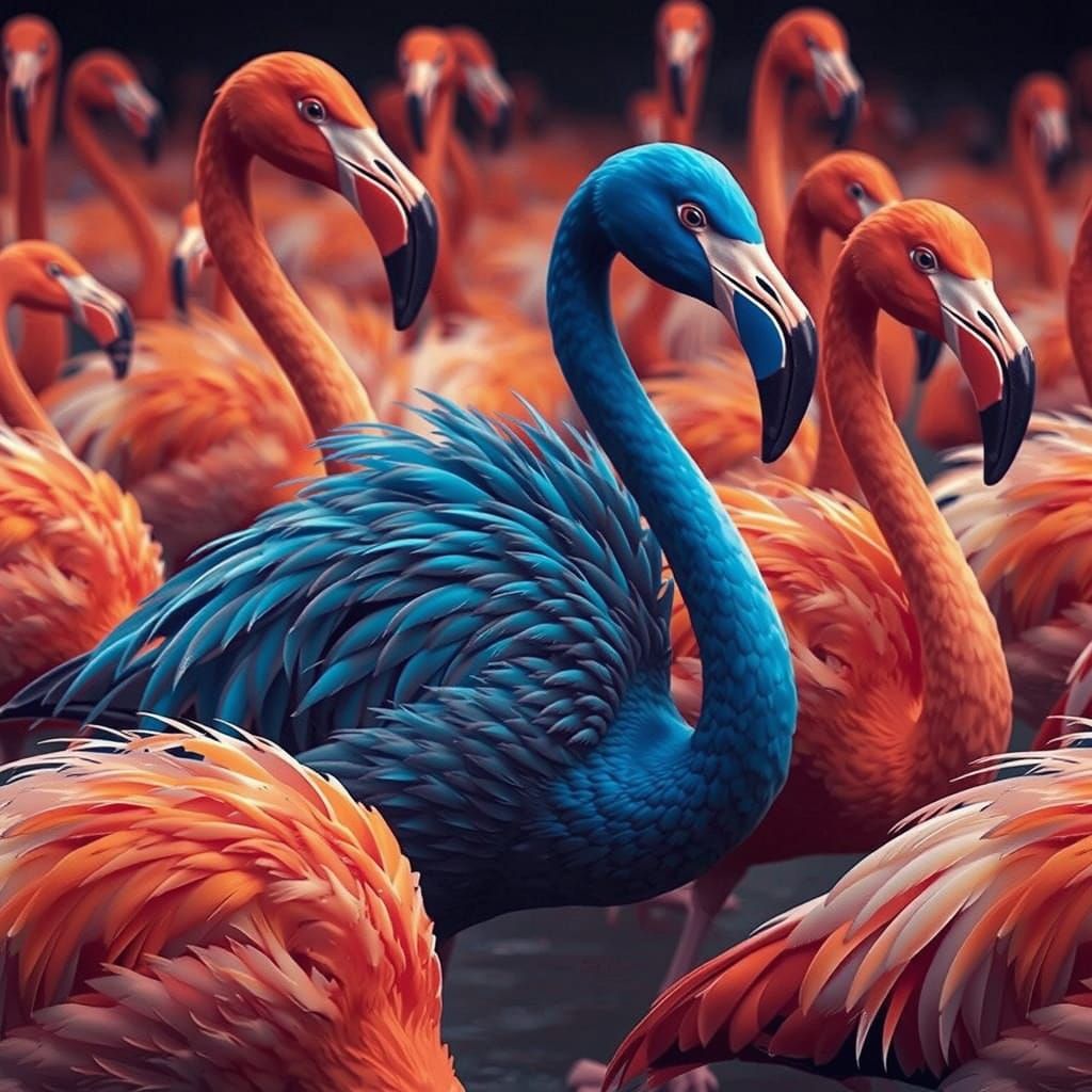 Iridescent Blue Flamingos Stand Out in a Crowd