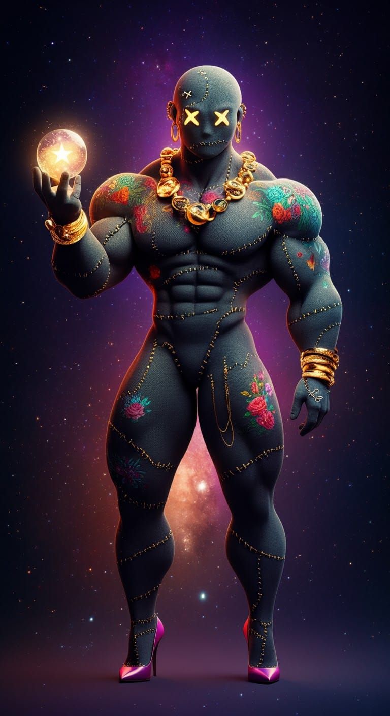 Whimsical Alien with Star-Studded Sphere