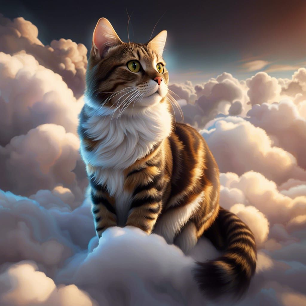 Tabby Cat God Above the Clouds in 3D