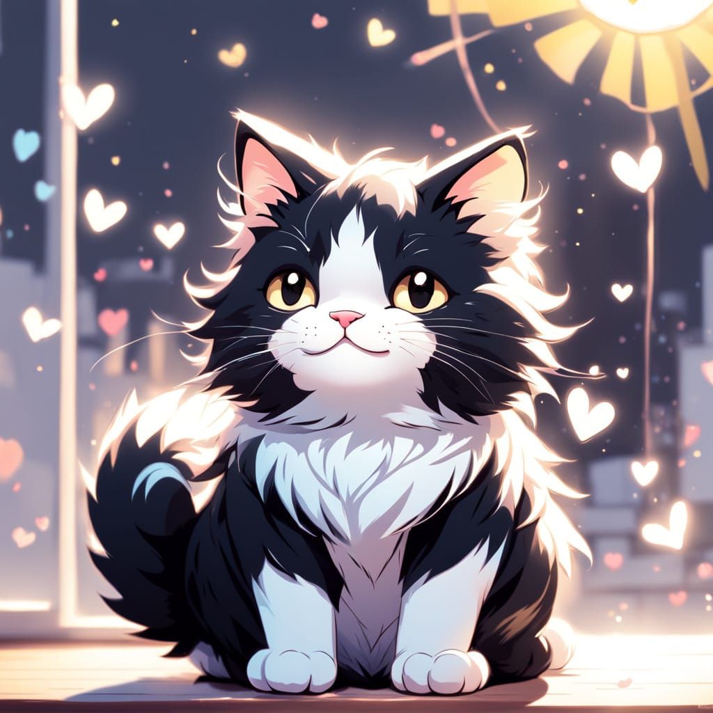 Kawaii Chibi Tuxedo Kitty in Sunlight