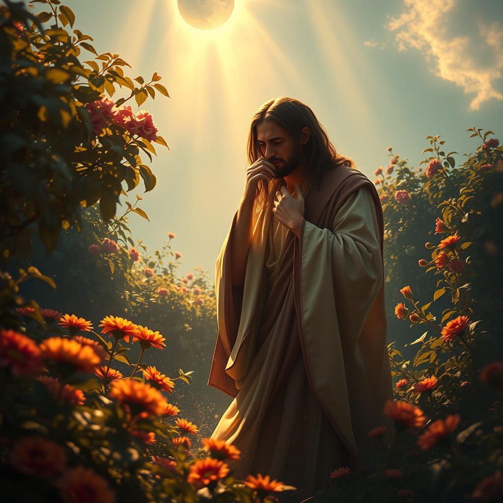Jesus in a Whimsical Garden Sanctuary