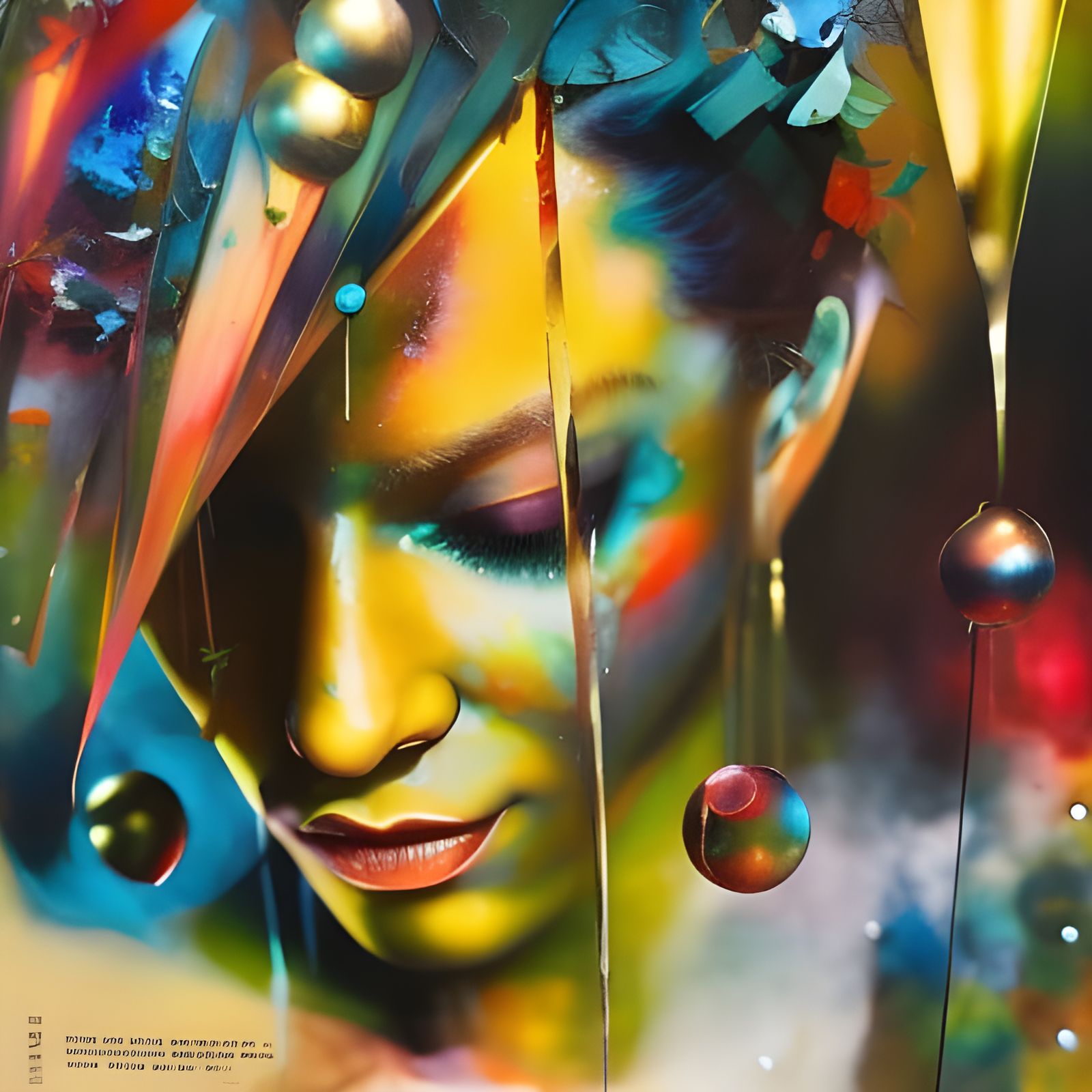 Iridescent Metallic Watercolor Collage in Dark Fantasy Style